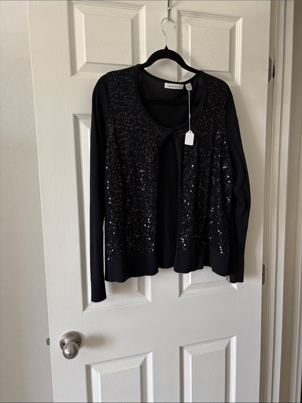 Liz Claiborne Black Sequin Front Sweater Cardigan